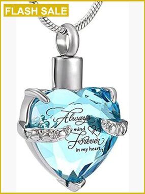 Heart Cremation Urn Necklace for Ashes Crystal Pendant Memorial Jewelry Fill Kit